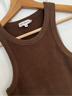 Good American Chocolate Brown Waffle Tank Top Size 2 Medium Fitted Stretch Basic